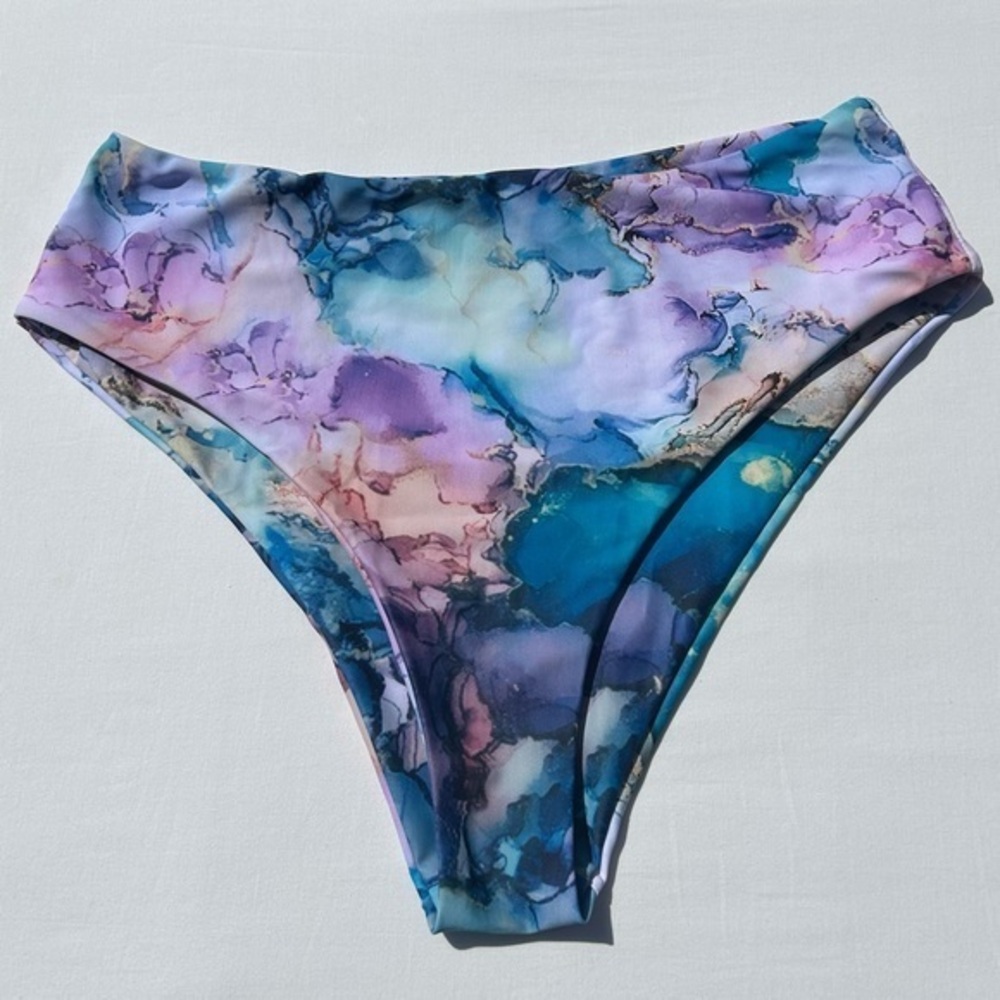 Shein Watercolor Marble High Waisted Bikini Bottoms Womens Size XL
